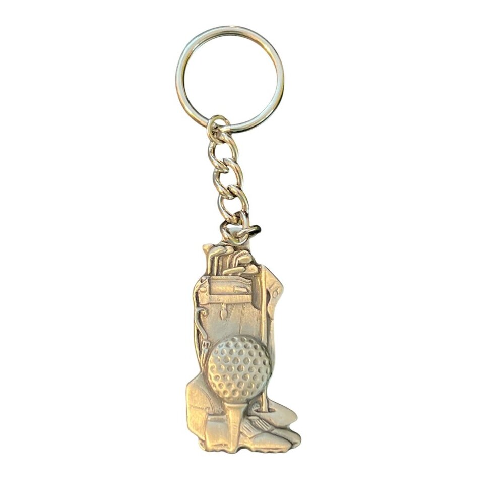 Vintage 1994 GAP Fine Pewter Keychain Golf Bag Balls Clubs Engraved Adam 4.5"
